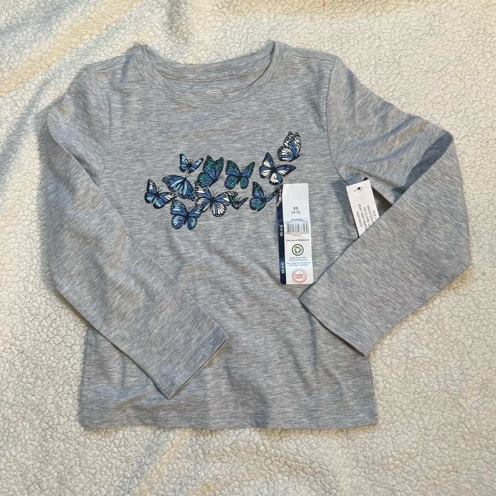 Gray Long Sleeve Shirt with Butterfly Design